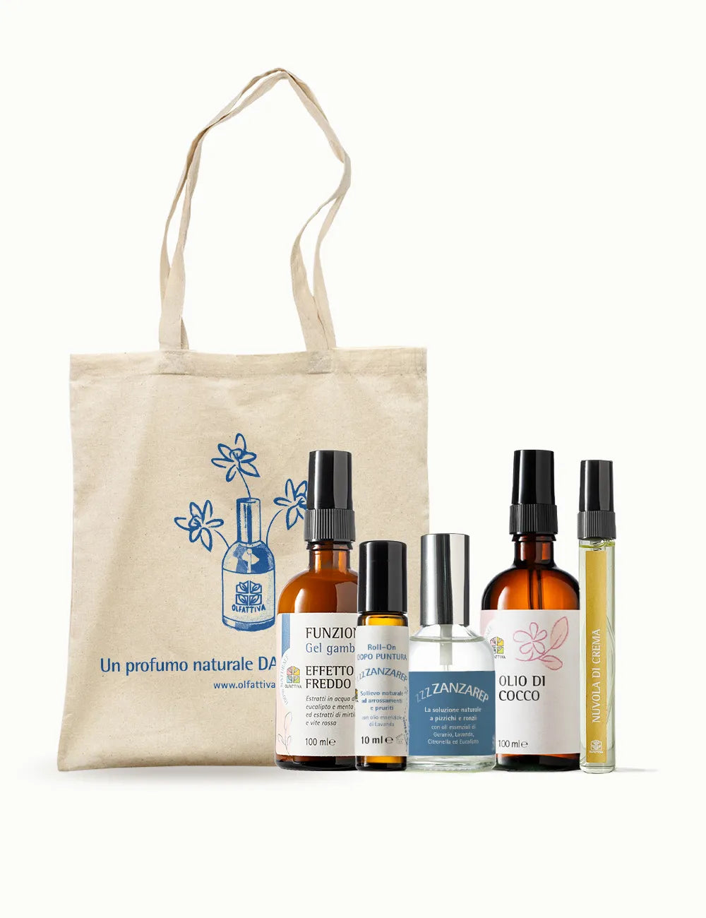 Kit Estate personalizzato con Nuvola di Crema, tote bag, Roll On dopopuntura e Zanzarep 50ml